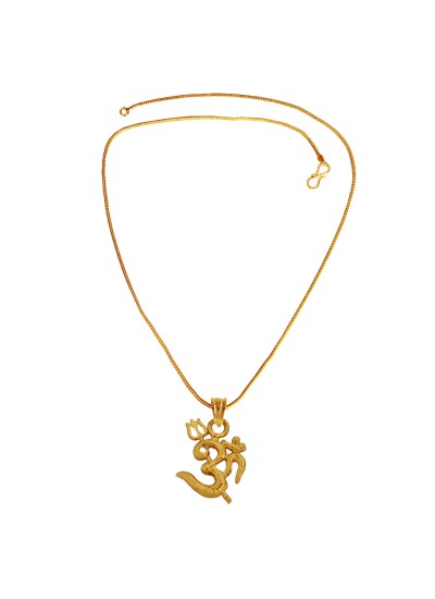 Gold Plated Om With Trishul Mini Religious God Mini Pendant with Chain for Men & Boys
