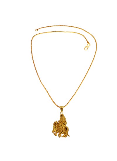 Gold Plated Shri Krishna Playing Flute Mini Pendant with Chain for Men & Boys