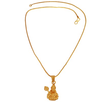 Gold Plated Pawan Putra Hanuman/ Bajrang Bali Mini Pendant With Chain For Men & Boy