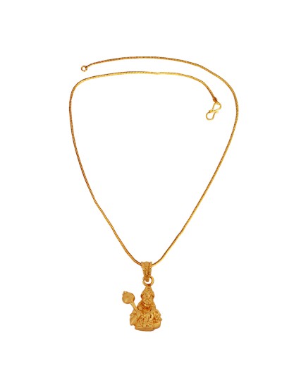Gold Plated Pawan Putra Hanuman/ Bajrang Bali Mini Pendant With Chain For Men & Boy
