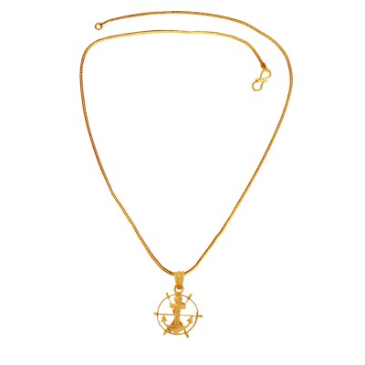 Gold Plated Nautical Anchor With Ship's Wheel Design Pendant For Men & Boy