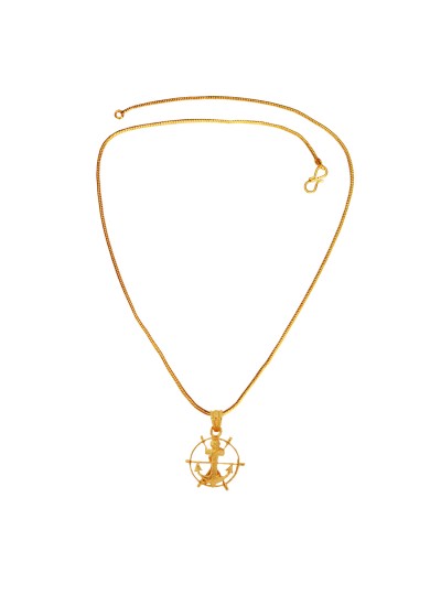 Gold Plated Nautical Anchor With Ship's Wheel Design Pendant For Men & Boy