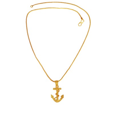 Gold Plated Nautical Helm Anchor With Rope Design Pendant For Men & Boy