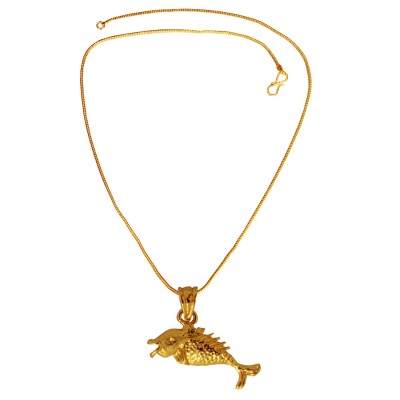 Gold Plated Antique Lucky Fish Pendant For Men & Boys