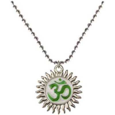 Silver::Green Om Chain Pendant 