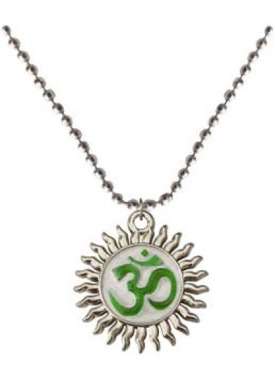 Silver::Green Om Chain Pendant 