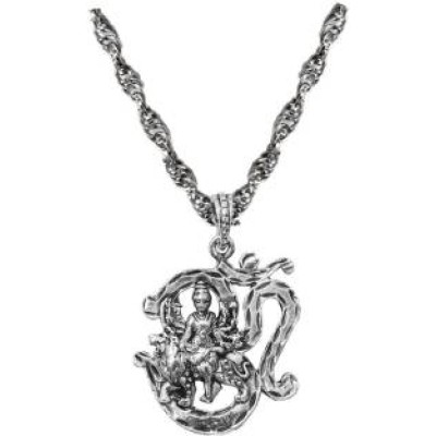 silver Om With Durgamata Chain Pendant 