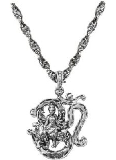 silver Om With Durgamata Chain Pendant 