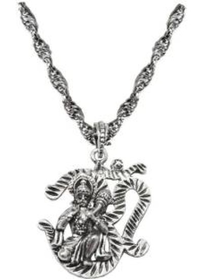 silver  Om With Hanumanji Chain Pendant 