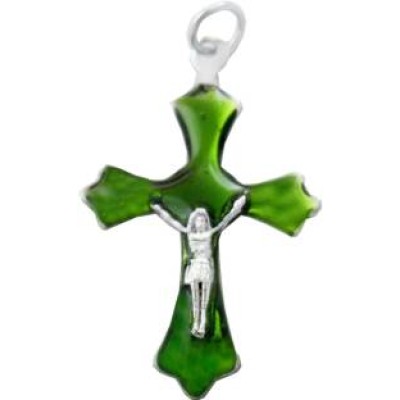 Green Jesus Christ Cross Pendent 