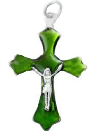 Green Jesus Christ Cross Pendent 