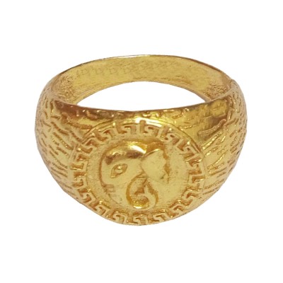 Gold Lord Ganesha In Round-shape Design Religious Figure Ring For Men & Boys