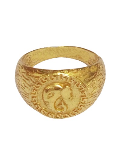 Gold Lord Ganesha In Round-shape Design Religious Figure Ring For Men & Boys