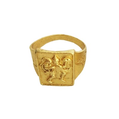 Gold Pawan Putra Hanuman/Bajarang Bali In Square Shape Design Ring For Men & Boys