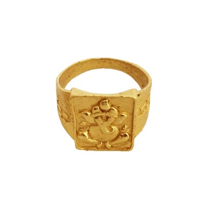 Gold Lord Ganesha In Square-shape Design Religious Finger Ring For Men & Boys