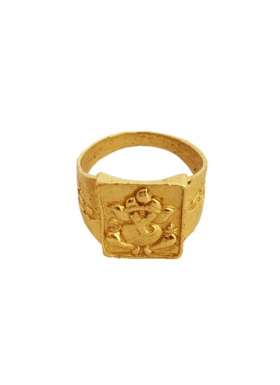 Gold Lord Ganesha In Square-shape Design Religious Finger Ring For Men & Boys