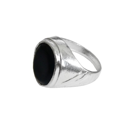 Menjewell Classic Collection Black::Silver Oval - Shape Stone Design Alloy Fingure Ring For Men & Boys