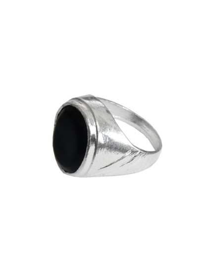 Men's silver ring with onyx black stone engraved with the letter Waw
