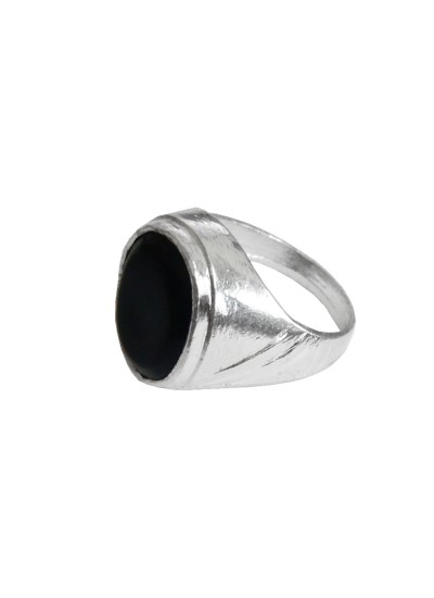 Menjewell Classic Collection Black::Silver Oval - Shape Stone Design Alloy Fingure Ring For Men & Boys