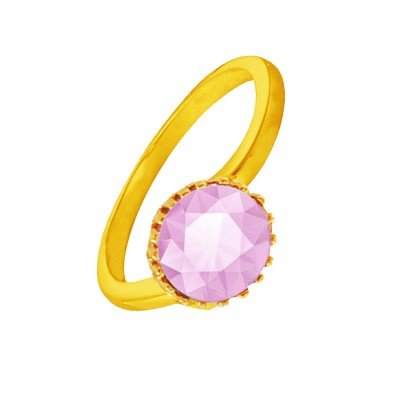 Menjewell Gold::Pink Brilliant Cut Round Simulated Stone Studded Zig Zag Design Ring