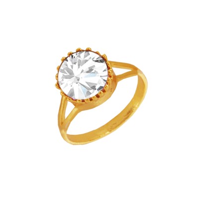 Menjewell Gold::White Brilliant Cut Round Simulated Stone Studded Design Ring