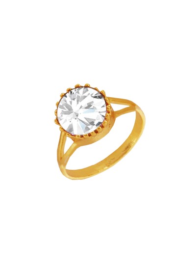 Menjewell Gold::White Brilliant Cut Round Simulated Stone Studded Design Ring