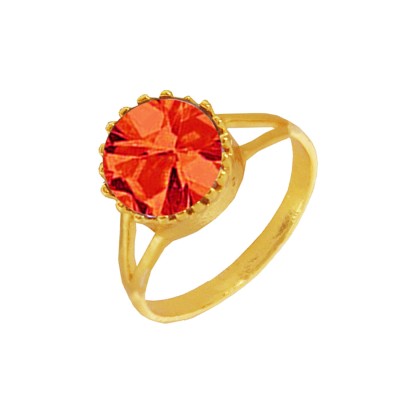 Menjewell Gold::Red Brilliant Cut Round Simulated Stone Studded Design Ring