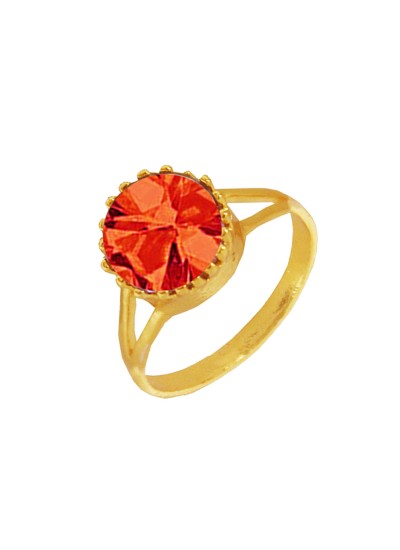 Menjewell Gold::Red Brilliant Cut Round Simulated Stone Studded Design Ring