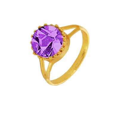 Menjewell Gold::Purple Brilliant Cut Round Simulated Stone Studded Design Ring