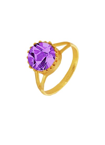 Menjewell Gold::Purple Brilliant Cut Round Simulated Stone Studded Design Ring