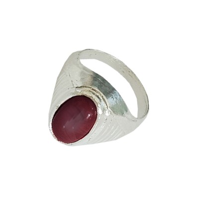 Menjewell New Classic Collection Red::Silver Oval - Shape Stone Design  Ring For Men