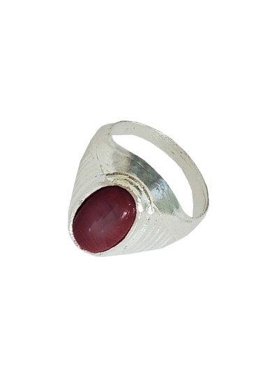 Menjewell New Classic Collection Red::Silver Oval - Shape Stone Design  Ring For Men