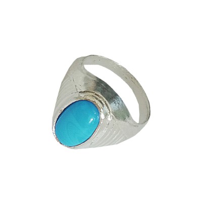 Menjewell New Classic Collection Blue::Silver Oval - Shape Stone Design  Ring For Men