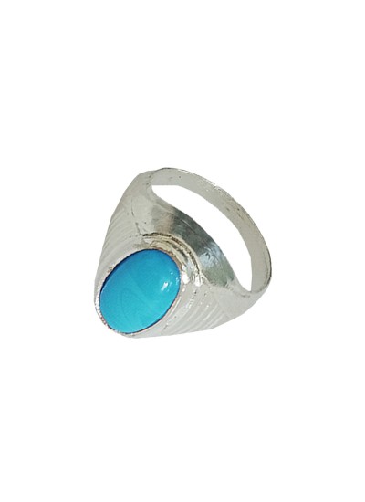 Menjewell New Classic Collection Blue::Silver Oval - Shape Stone Design  Ring For Men