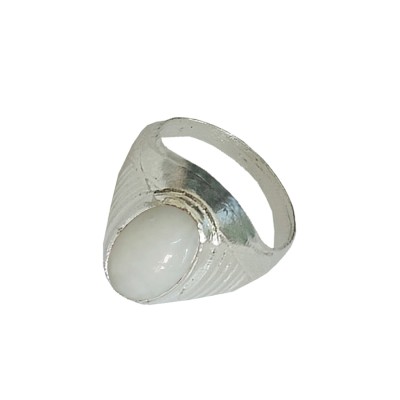 Menjewell New Classic Collection White::Silver Oval - Shape Stone Design  Ring For Men
