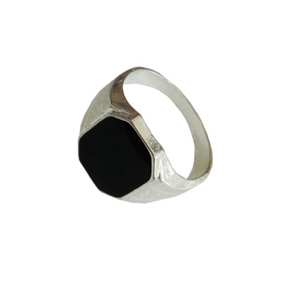 Silver Ring Black Stone Design