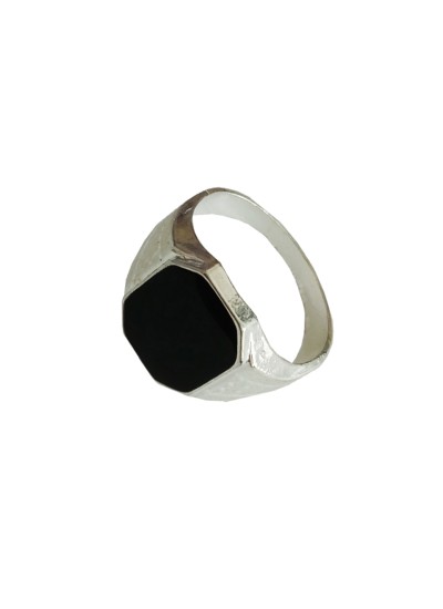 Silver Ring Black Stone Design