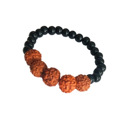 Black Onyx Bracelet 5 Big Rudraksha