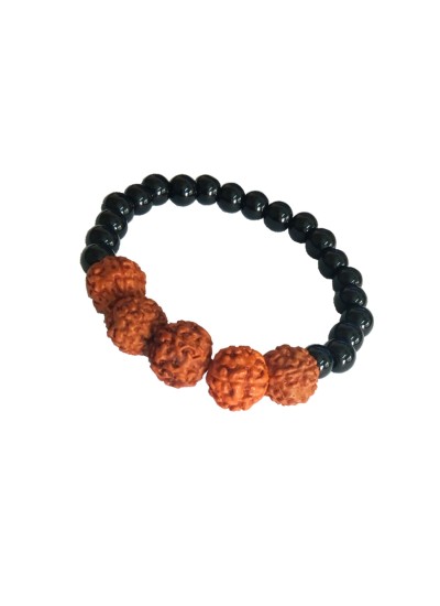 Black Onyx Bracelet 5 Big Rudraksha