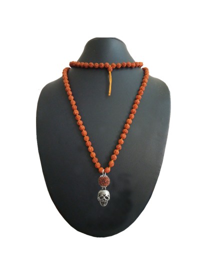 Rudraksha Mala Skull Pendant 