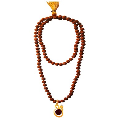Rudraksha 108 Beads Mala With Lord Om Design Pendant Necklace Mala