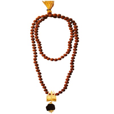 Rudraksha 108 Beads Mala With Lord Shiva Trishul Damru Design Pendant Necklace Mala