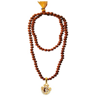 Rudraksha 108 Beads Mala With Stone Studded Lord Om Design Pandent Necklace Mala