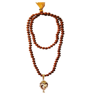 Rudraksha 108 Beads Mala With Stone Studded Lord Om Design Pendant Necklace Mala