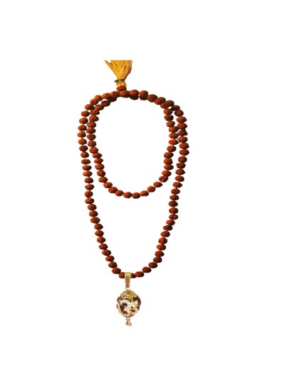 Rudraksha 108 Beads Mala With Stone Studded Lord Om Design Pendant Necklace Mala