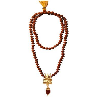 Rudraksha 108 Beads Mala With Lord Shiva Trishul Damru Design Pendant Necklace Mala