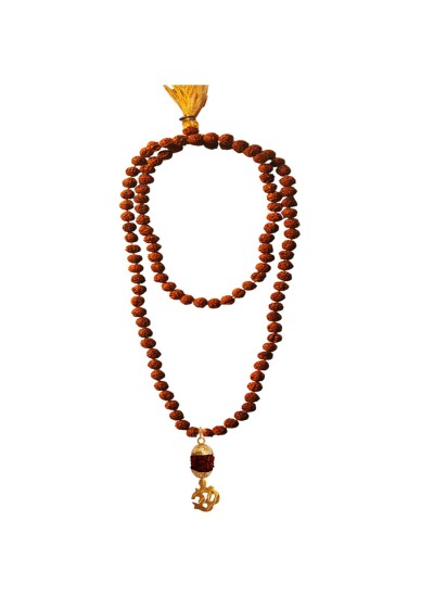 Rudraksha 108 Beads Mala With Lord Om Design Pandent Necklace Mala