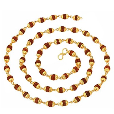 Menjewell Rudraksha Jewellery Colllection Gold & Brown Gold Cap Rudrksha Slim Japa Mala Mala