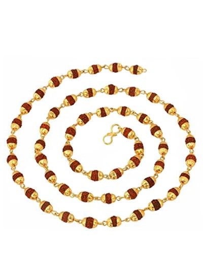 Menjewell Rudraksha Jewellery Colllection Gold & Brown Gold Cap Rudrksha Slim Japa Mala Mala