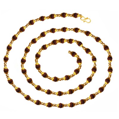 Menjewell Religious Rudraksha Mala With Gold Plated Caps Yellow Gold Plated Wood Necklace